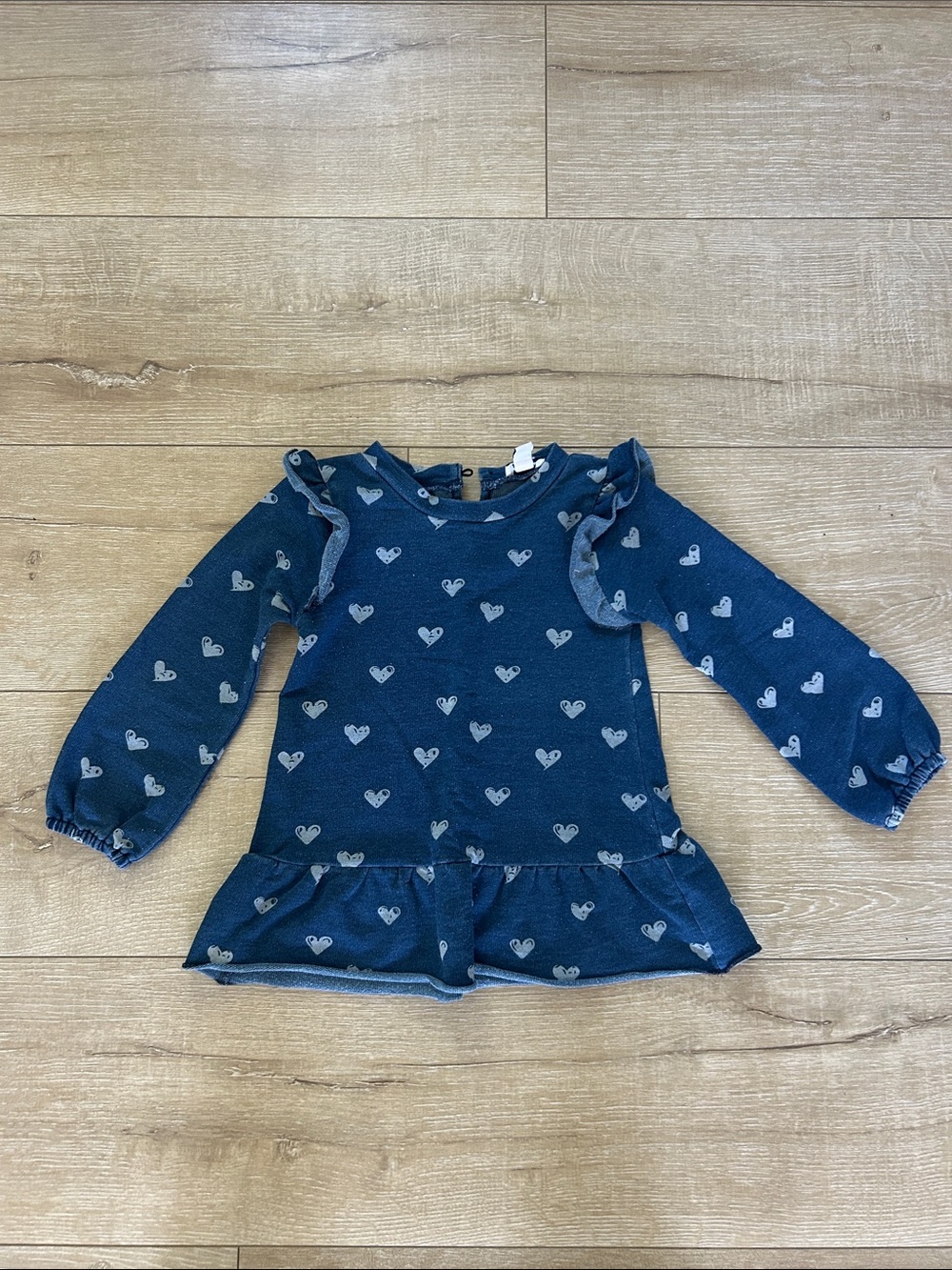 Splendid Navy Blue Heart Ruffle Hem Long Sleeve Top